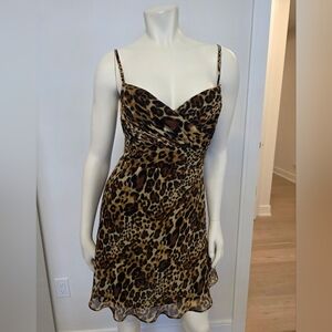 Vintage GUESS Los Angeles Leopard Print  Mini Dress Cinch Waist US 5 EUR 32